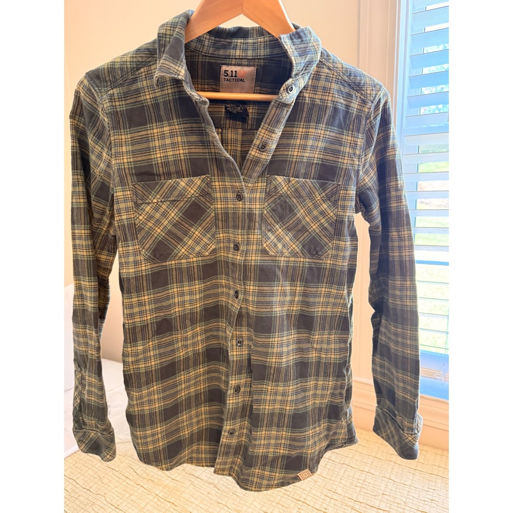 5.11 Tactical Womens Green Blue Plaid Flannel Button Down Shirt Small 62411-580
